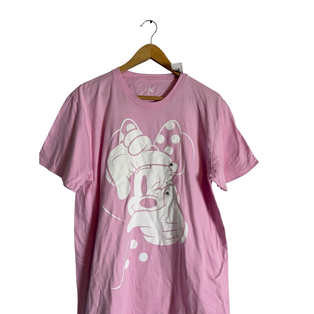 Disney Pink White Minnie Mouse Winking Short Sleeve Cotton Graphic T-Shirt Large - Picture 3 of 9